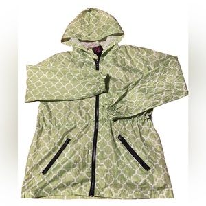 Sack It Jacket Hooded Windbreaker Full Zip Lime Green & White  Size S/M